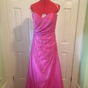 Cassandra Stone Pink Strapless Full Length Evening Dress With Exquisite Beading